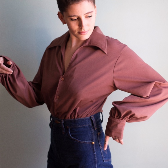 Vintage Tops - That Vintage 1970's Deep V-Neck Chocolate Shirt
